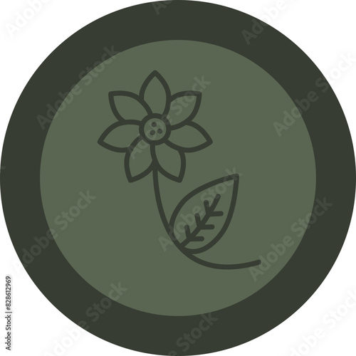 Flower Line Green Circle Icon