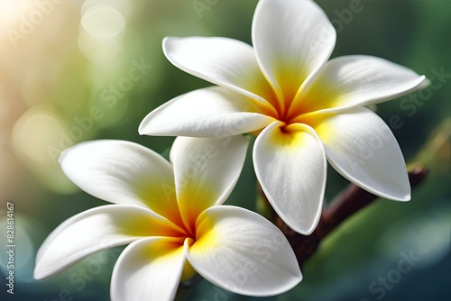 Close-up of White and Yellow Plumeria Flowers  Detailed Petals  Tropical Blossom  Macro Photography  High Resolution  Nature Image  Floral Beauty