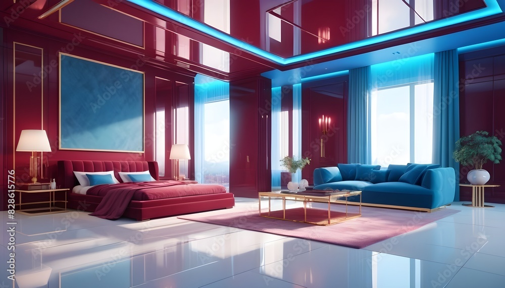 Photo interior modern design room 3D illustration Photo interior modern design room 3D illustration