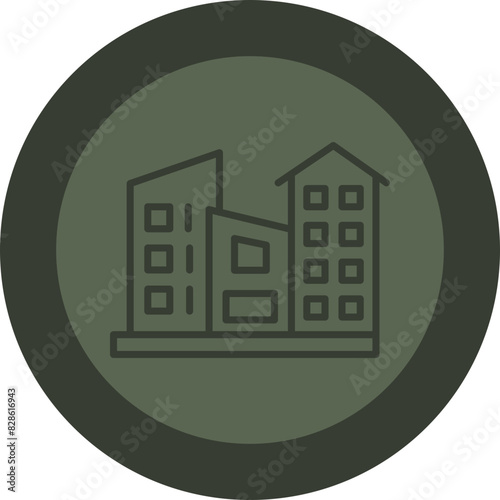 Building Line Green Circle Icon