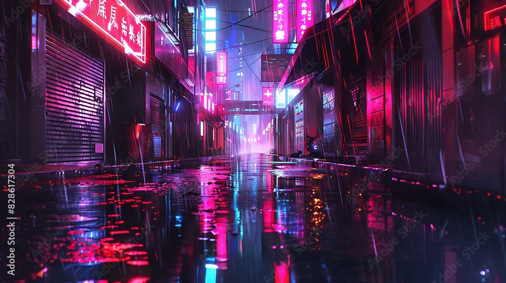 Vibrant Cyberpunk Cityscape: Neon Lights Illuminating Futuristic Urban Landscape, Creating a Captivating Atmosphere of Technological Intrigue and Urban Energy