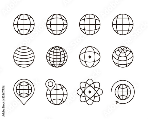 Set of simple and minimal line icons of global and world concepts.
