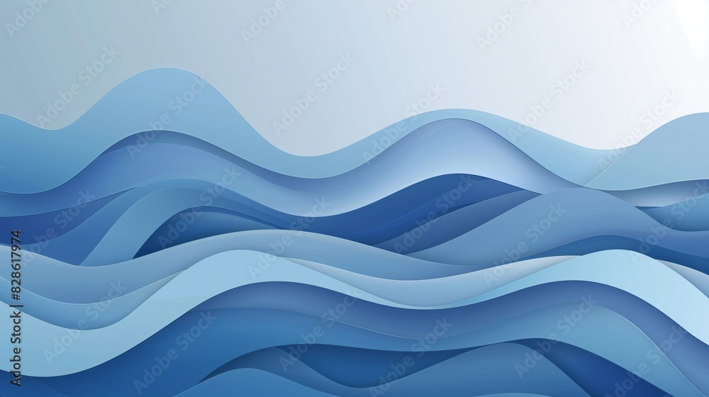 Abstract blue background with waves, flat design, smooth curves. Abstract blue background with waves, flat design, smooth curves.