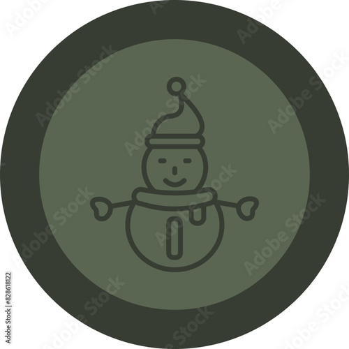 Snowman Line Green Circle Icon