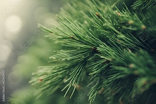 Pine Needle Close-up  Lush Green Texture  Botanical Detail  Macro Photography  Nature Background  Evergreen Foliage  High Resolution  Captivating Plant Image