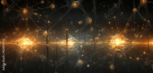 Abstract background with glowing orbs and lines. photo