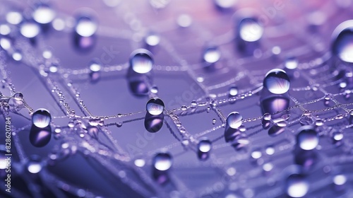Close-up of dew drops on a spider web, creating a beautiful abstract pattern.