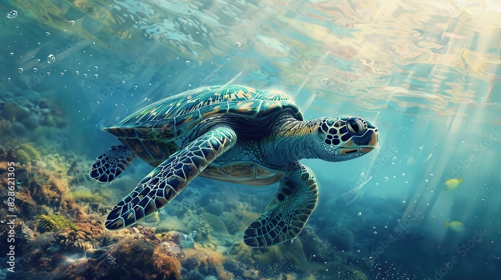 Fototapeta premium turtle swimming in the sea. turtle floating in the sea