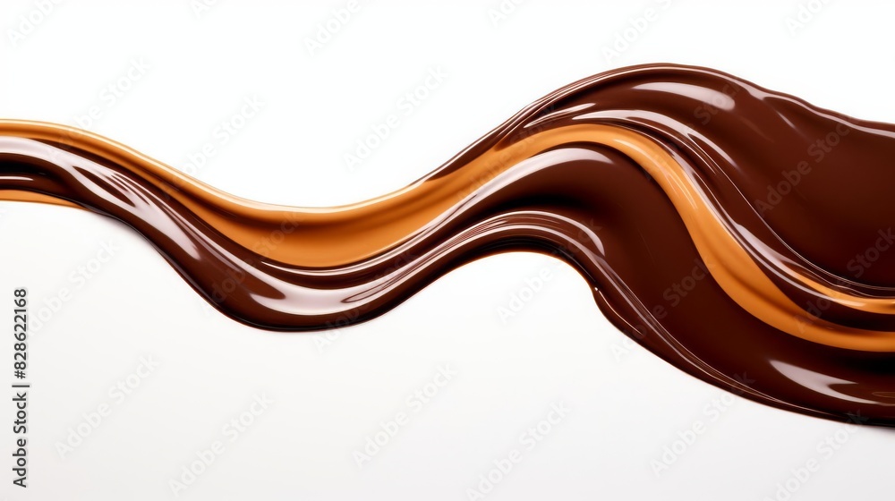 Swirling chocolate and caramel sauce creating an abstract design on a white background. Swirling chocolate and caramel sauce creating an abstract design on a white background.