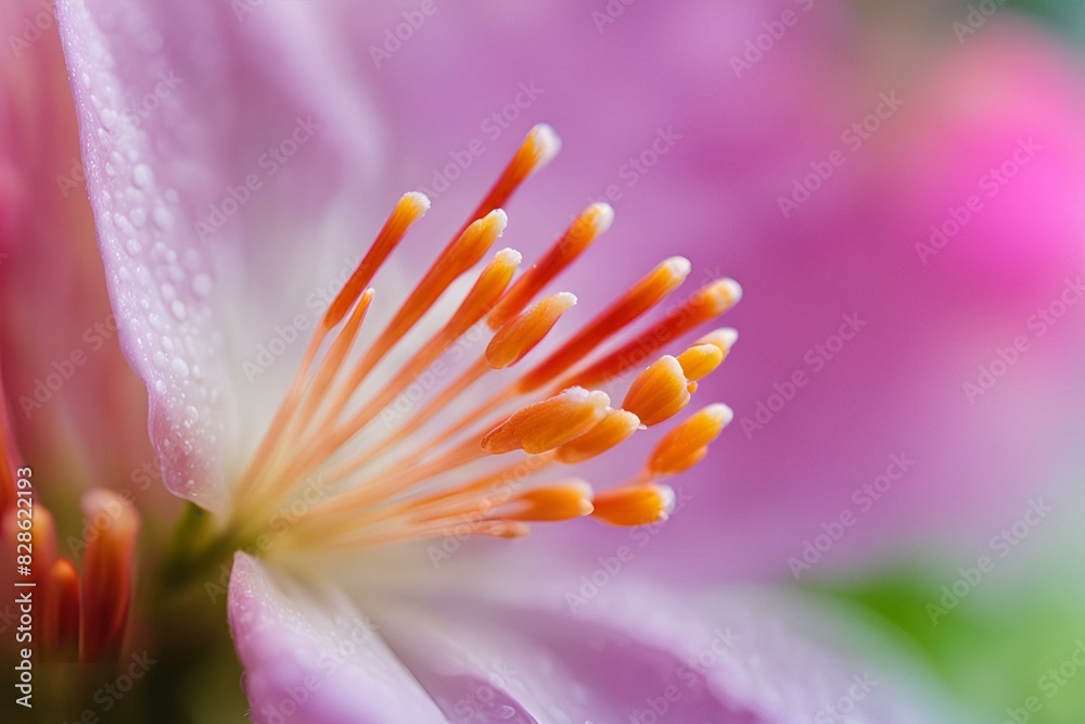 Naklejka premium Macro Close-up of Pink Flower Stamen, Detailed Petal Structure, Vibrant Colors, Botanical Photography, High Resolution, Nature Image, Floral Beauty