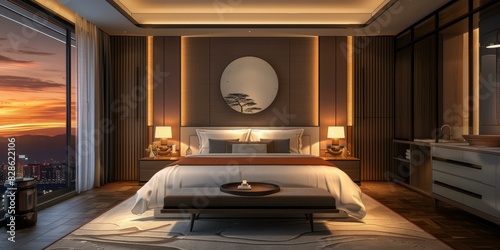Japanese Style Bedroom with City Night View photo