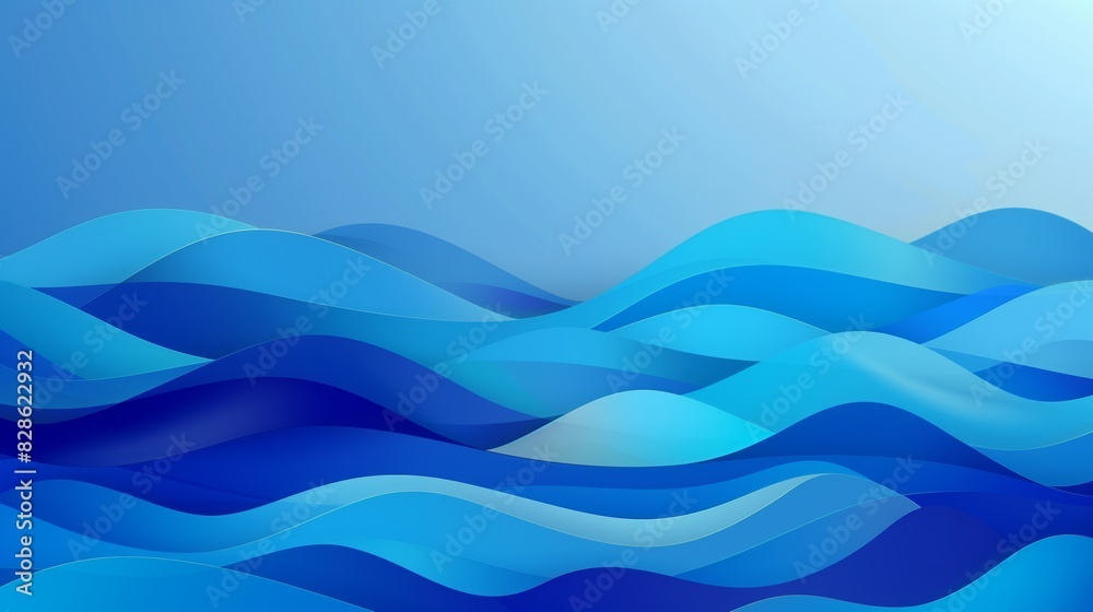 Fototapeta premium Abstract blue background with waves, flat design, smooth curves.