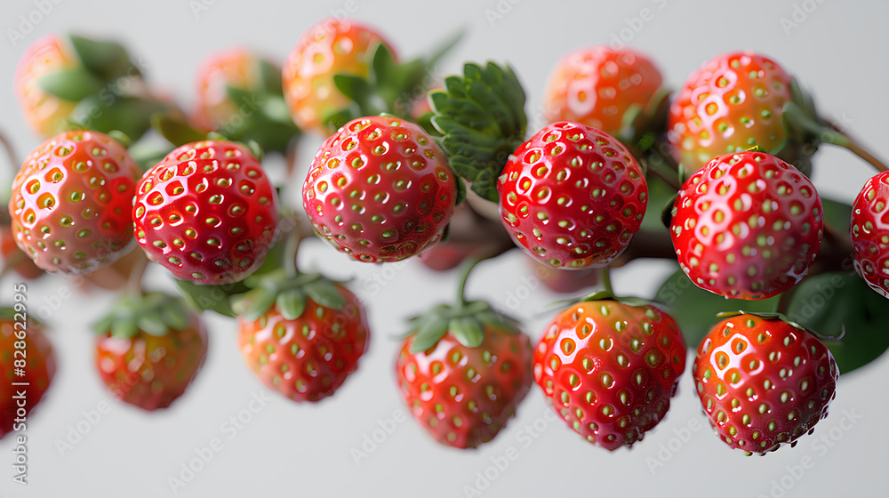 Ripe strawberry plant 3d rendering on white background Ripe strawberry plant 3d rendering on white background