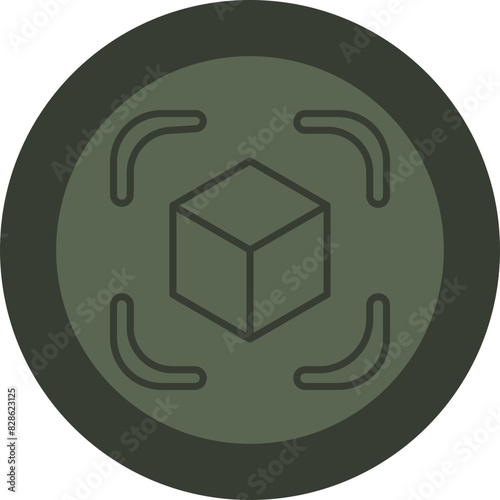 Cube Line Green Circle Icon