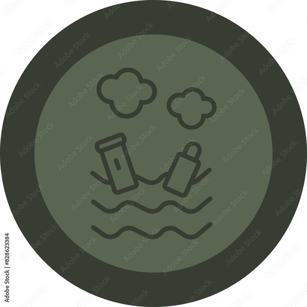 Water Pollution Line Green Circle Icon Water Pollution Line Green Circle Icon