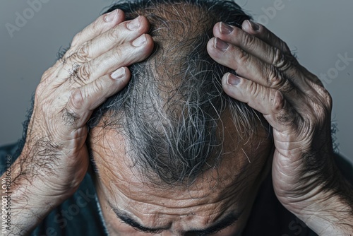 Man Holding Head Showing Hair Loss