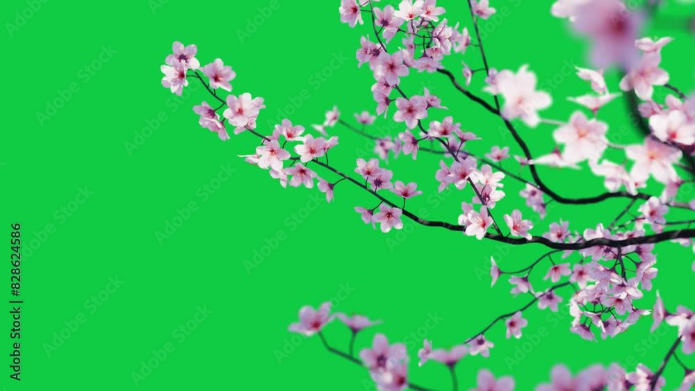 cherry blossom sakura flower grow animation video on green screen. japanese spring concept