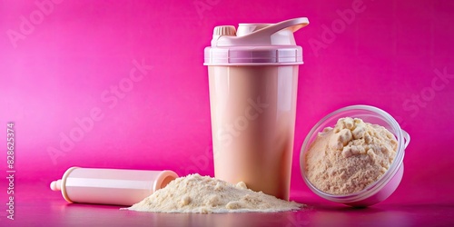 Pink Protein Shake Bottle with Powder and Scoop