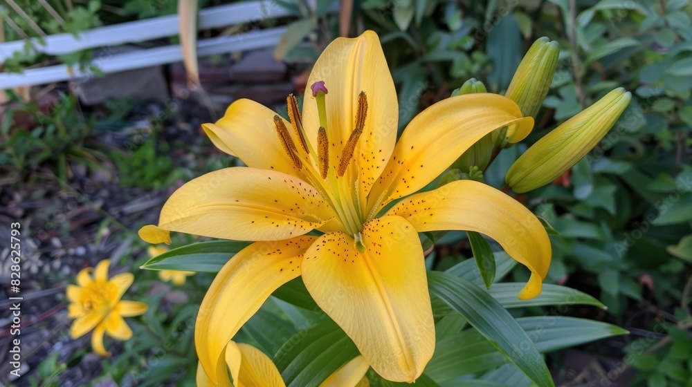 Obraz premium Yellow Lily Blooms in the Backyard
