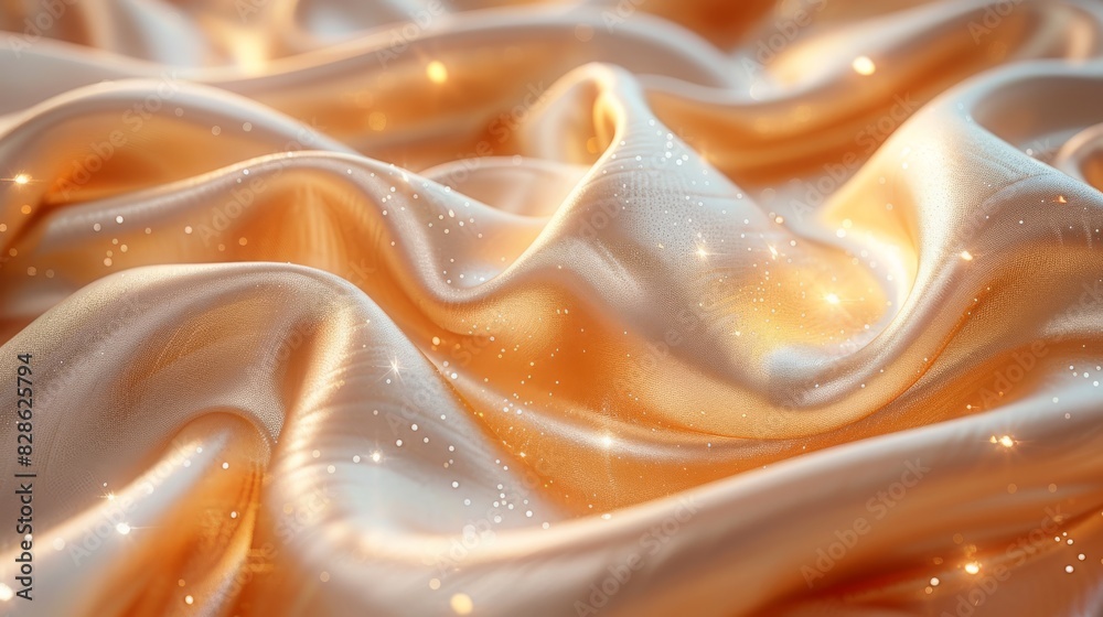 Close-up of golden silk fabric with beautiful shimmery texture and smooth folds, perfect for luxury themes. High quality photo