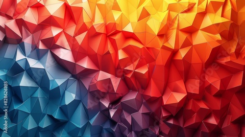 An abstract low poly background with a vibrant mixture of red and blue shades, simulating energy and coolness