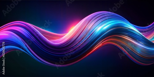 The image features vibrant and flowing wave-like structures that are illuminated. There are multiple colors present including shades of blue, purple, pink, and orange. The waves have a neon glow 