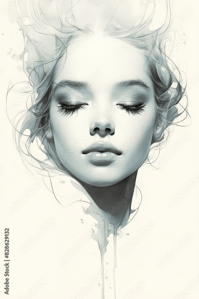 Ethereal watercolor rendering of a serene woman with closed eyes. Dreamlike, abstract art capturing beauty and tranquility. Ethereal watercolor rendering of a serene woman with closed eyes. Dreamlike, abstract art capturing beauty and tranquility.