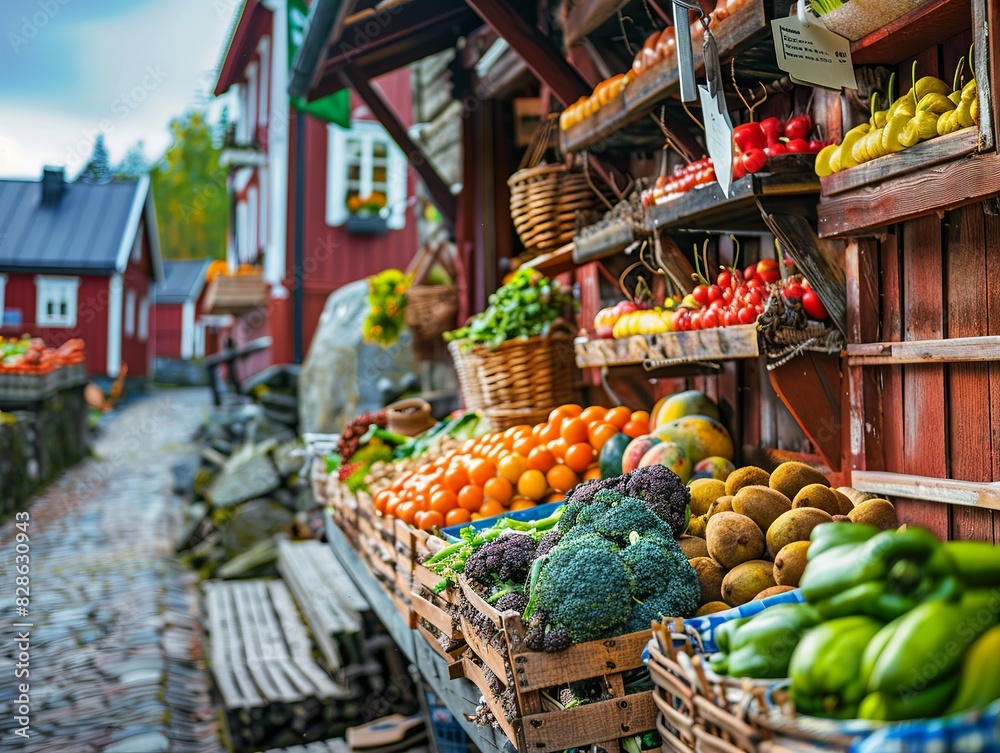 A fresh and vibrant outdoor market scene with a variety of produce, perfect for a best-seller abstract concept and beautiful background