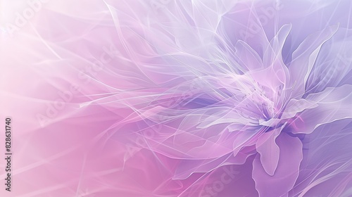 A soft pink gradient background with delicate, flowing lines that form the shape of an abstract flower petal.