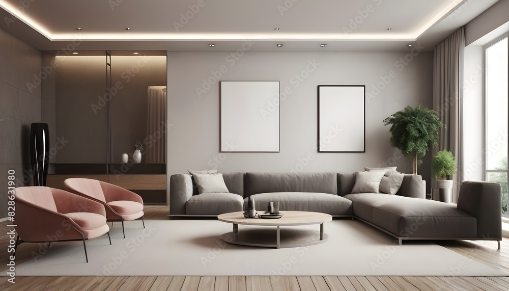 Photo interior modern design room 3D illustration Photo interior modern design room 3D illustration