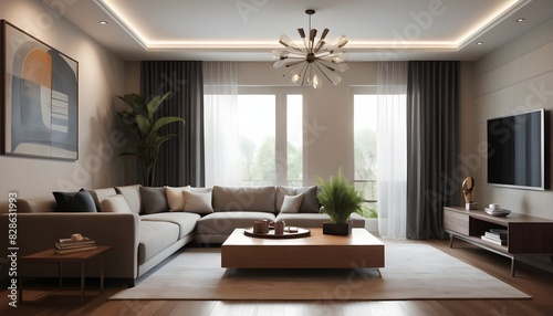Photo interior modern design room 3D illustration