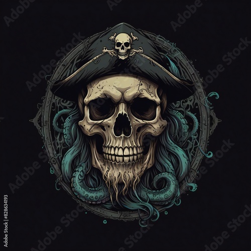 pirate skull illustration. design for posters, web, social media, t-shirts. Generative AI