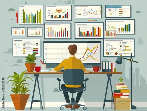 Visualize a flat design of a project manager assigning tasks to team members