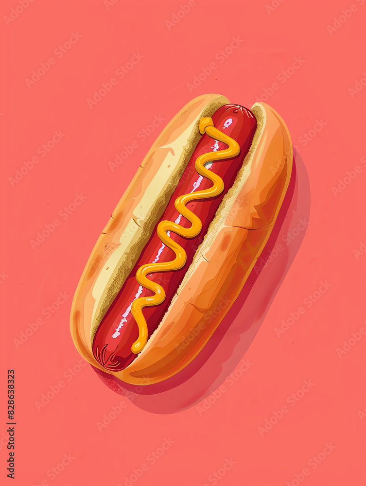 Hot dog on pink background, with a close-up view of the hot dog and a detailed illustration of the bun, sausage, and condiments. Generative ai. Hot dog on pink background, with a close-up view of the hot dog and a detailed illustration of the bun, sausage, and condiments. Generative ai.