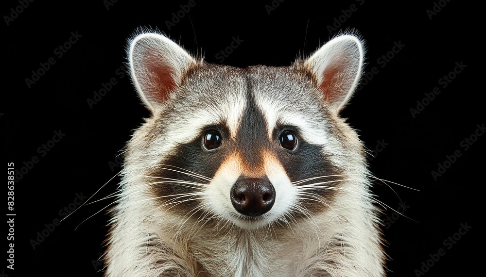 Raccoon close up head on black background Raccoon close up head on black background
