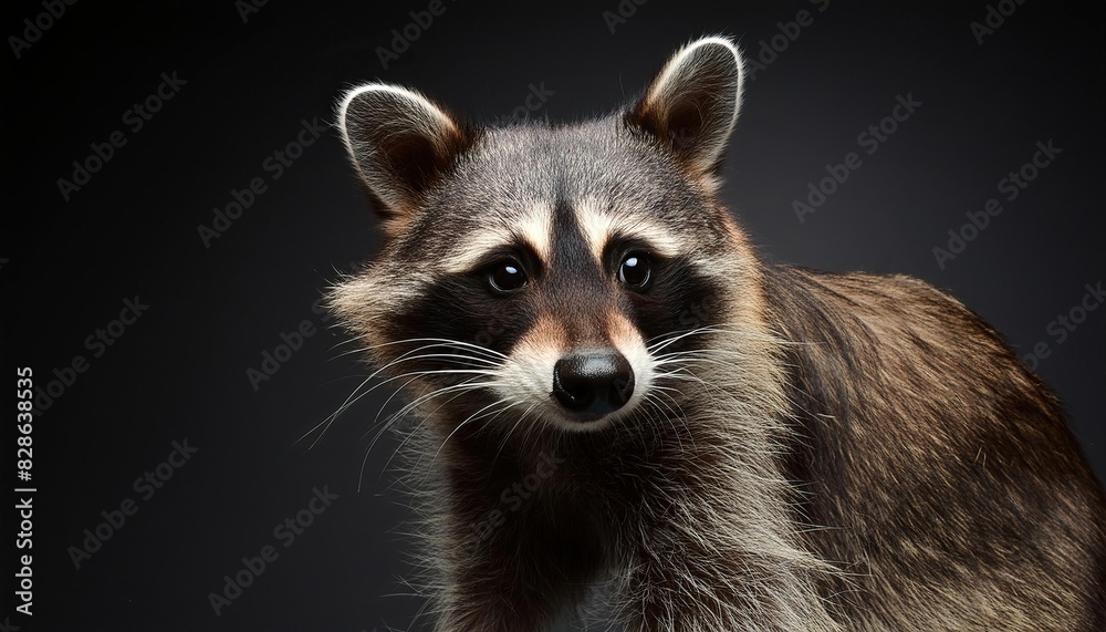 Raccoon close up head on black background Raccoon close up head on black background