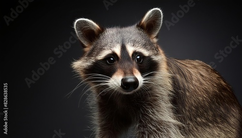 Raccoon close up head on black background