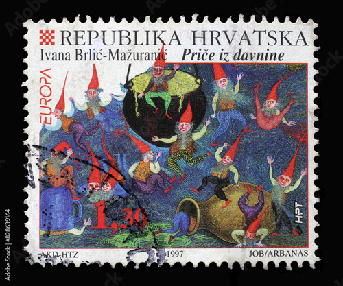 A stamp printed in Croatia shows Stories from Ancient Times by Ivana Brlic-Mazuranic, Series: Europa (C.E.P.T.) Stories and Legends, circa 1997 photo