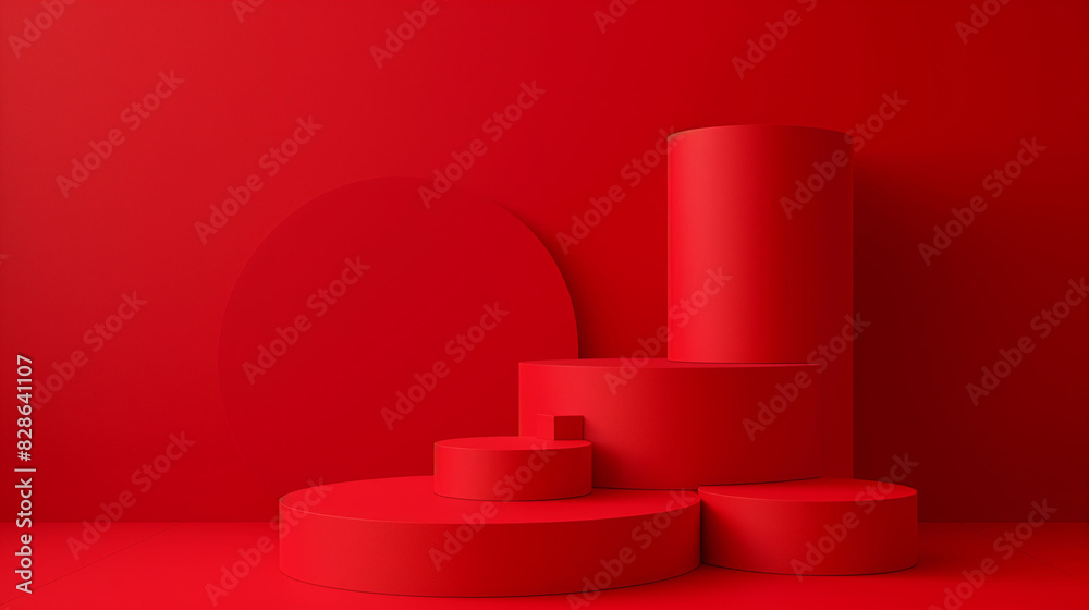 Minimal background.podium and red background for product presentation. 3d illustration.generative ai Minimal background.podium and red background for product presentation. 3d illustration.generative ai