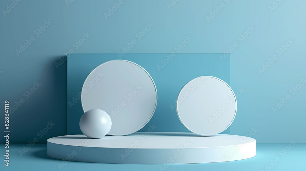 Minimal background.podium and blue background for product presentation. 3d illustration.generative ai Minimal background.podium and blue background for product presentation. 3d illustration.generative ai