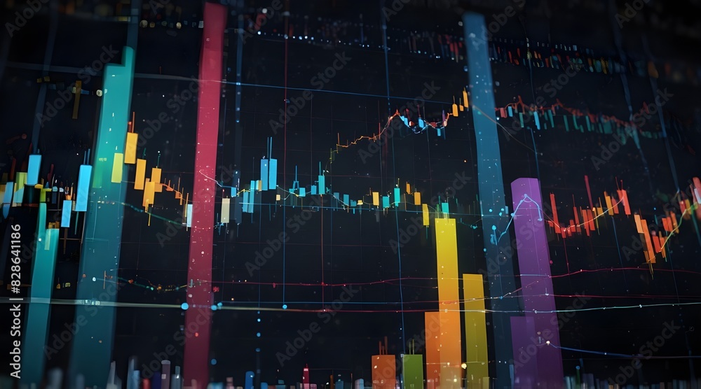 Digital Featuring an Illuminated Bar Graph With Data Points and Trading ...