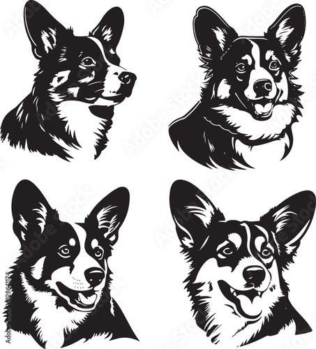 Pembroke Welsh Corgi Dog Silhouette Vector Set