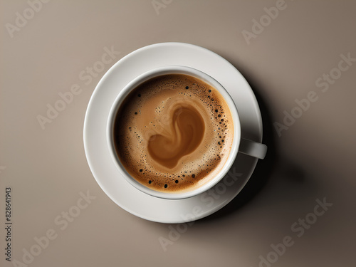 A cup of coffee on top view and brown background