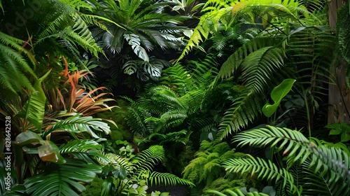 leafy green fern background. 
