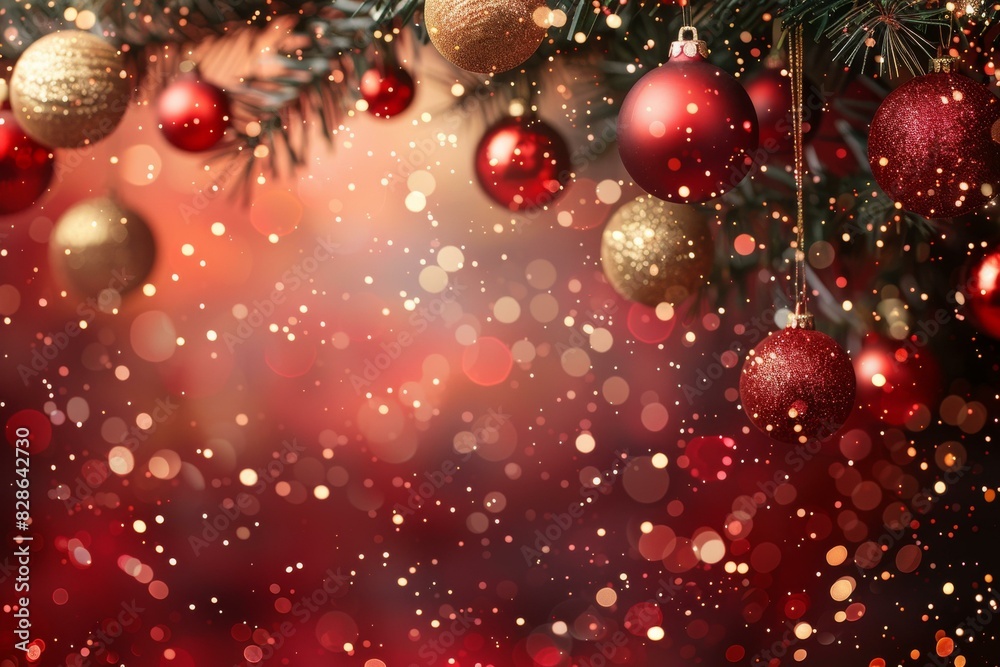 Christmas Ornaments Hanging from a Fir Tree Branch with Red and Gold Balls Christmas Ornaments Hanging from a Fir Tree Branch with Red and Gold Balls