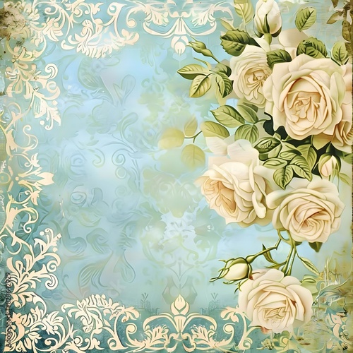 vintage background with frame and flowers
