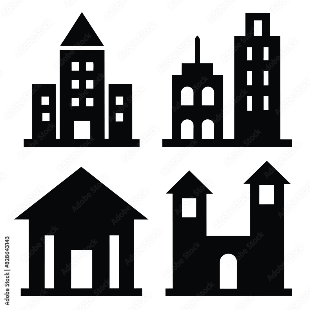 Set of building icon black vector on white background
