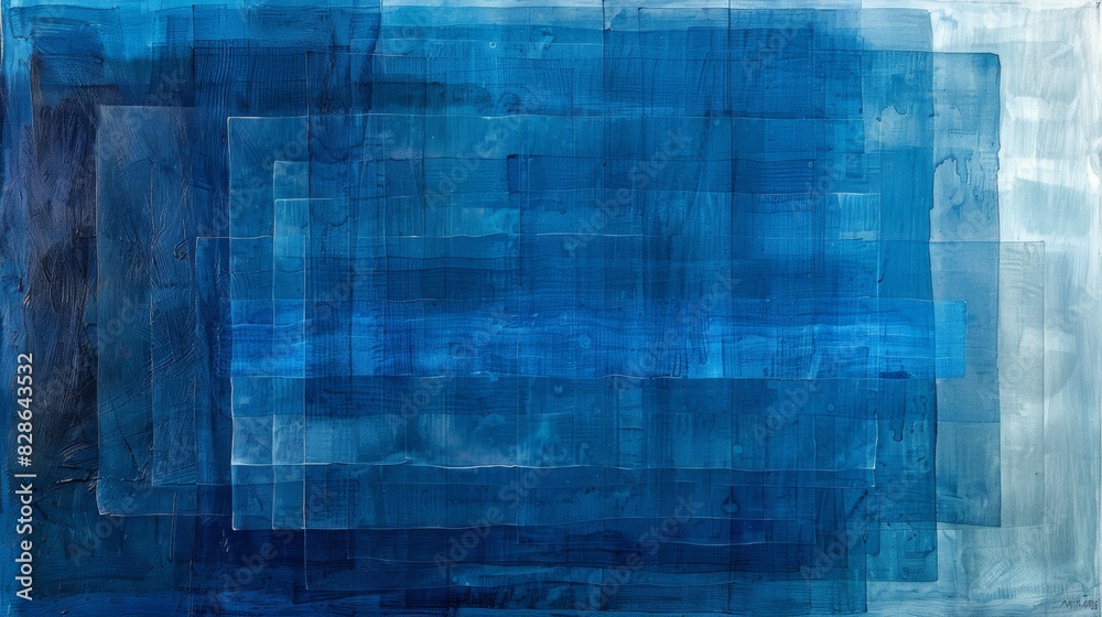 Obraz premium An abstract painting with layers of neat lines in varying shades of blue.