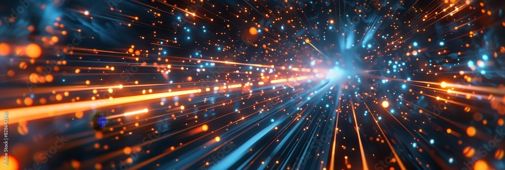 Fototapeta premium orange and blue lights explosion , innovation, technology, creativity, movement, business growth, inspiration, education, futuristic, banner