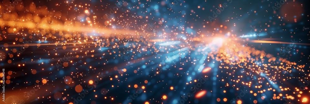 orange and blue lights explosion , innovation, technology, creativity, movement, business growth, inspiration, education, futuristic, banner